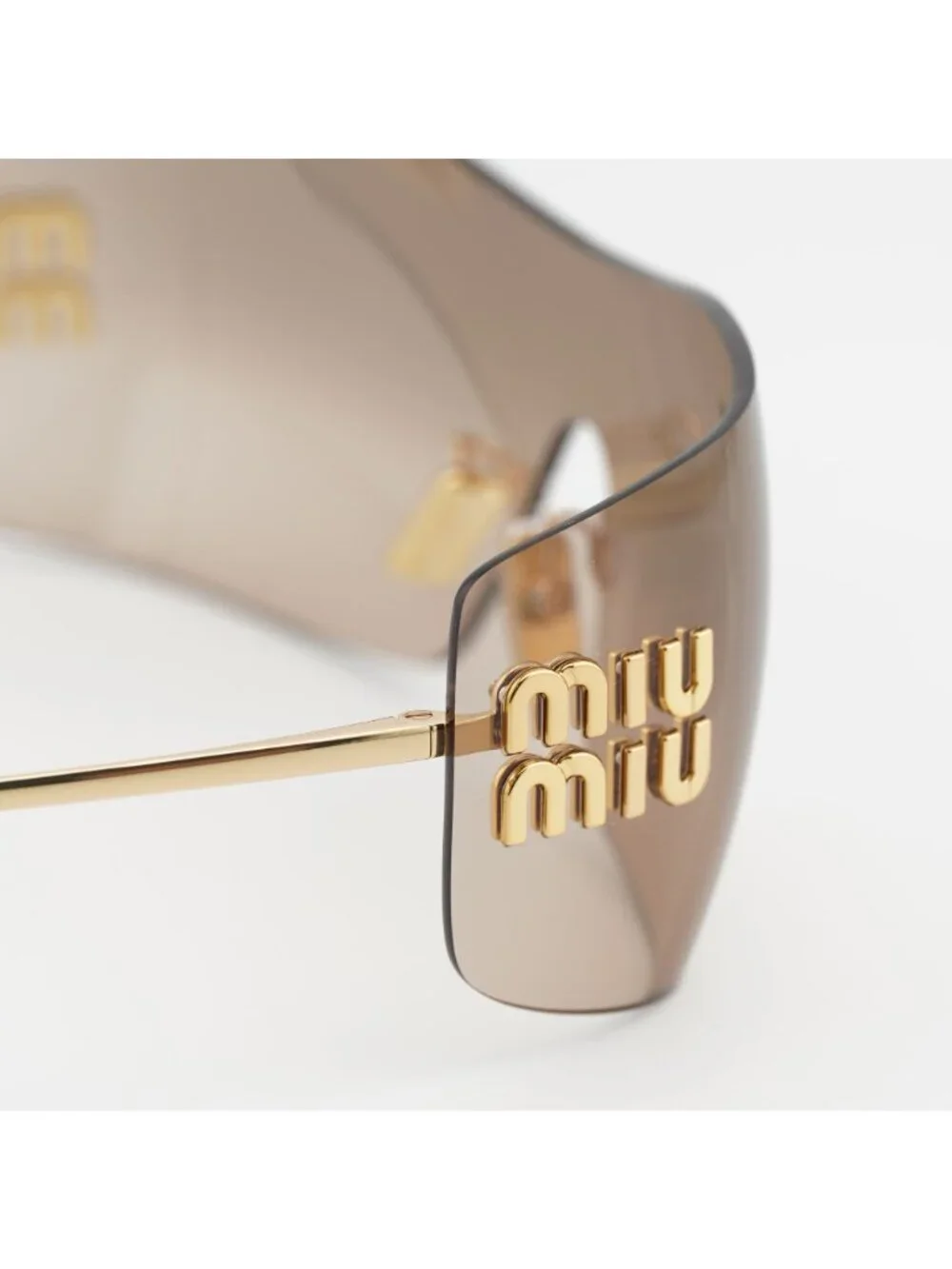 Miu Miu MU B53S 5AK20P Sunglasses Gold Shield Frame, Light Brown Lenses